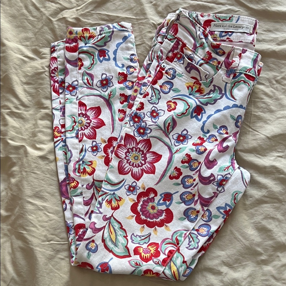 Pilcro and the Letterpress Vibrant Floral Skinny Jeans